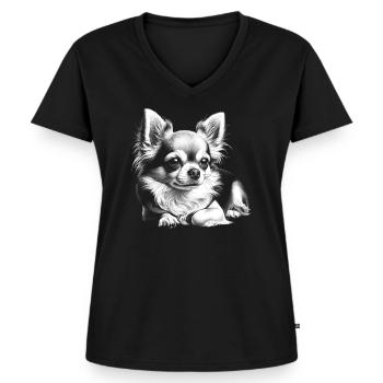 Süßer Chihuahua in liegender Pose - Frauen Premium Bio T-Shirt mit V-Ausschnitt - Schwarz - Vorne - AI Model Female 172 light (172cm)