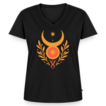 Mittsommer Sonnengott - Pagan & Wicca - Frauen Premium Bio T-Shirt mit V-Ausschnitt - Schwarz - Vorne - AI Model Female 172 light (172cm)