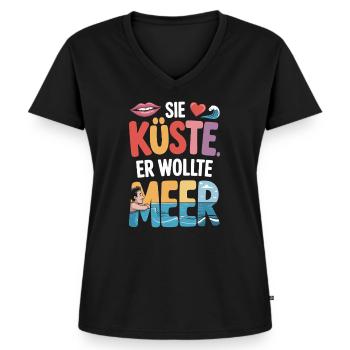 Sie Küste Er Wollte Meer Strand Liebe Welle Surfer - Frauen Premium Bio T-Shirt mit V-Ausschnitt - Schwarz - Vorne - AI Model Female 172 light (172cm)