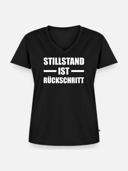 Stillstand ist Rückschritt Motivation - Frauen Premium Bio T-Shirt mit V-Ausschnitt - Schwarz