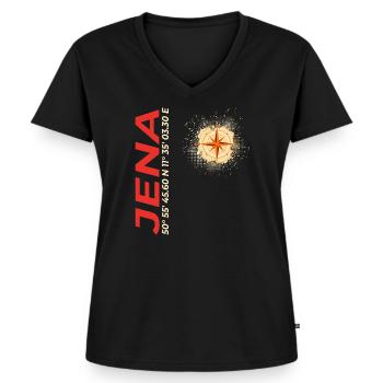 Jena - Frauen Premium Bio T-Shirt mit V-Ausschnitt - Schwarz - Vorne - AI Model Female 172 light (172cm)