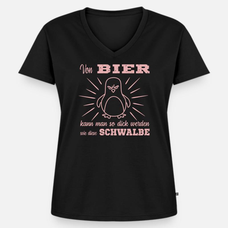 Bier Pinguin - Frauen Premium Bio T-Shirt mit V-Ausschnitt - Schwarz