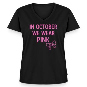 En octobre, nous portons du rose pour sensibiliser au cancer du sein - T-shirt encolure en V Premium bio Femme - noir - Devant - AI Model Female 172 light (172cm)