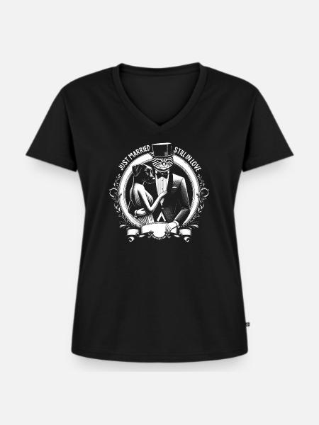 Skurriles Hochzeitstierpaar - Frauen Premium Bio T-Shirt mit V-Ausschnitt - Schwarz