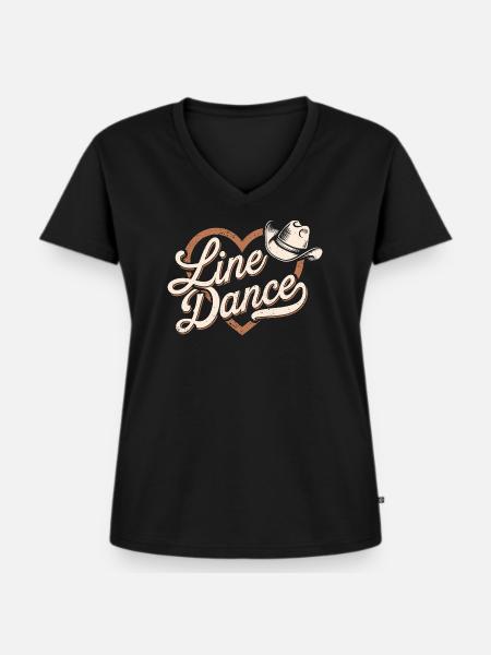 Linedance Herz mit Cowboyhut Design - Frauen Premium Bio T-Shirt mit V-Ausschnitt - Schwarz