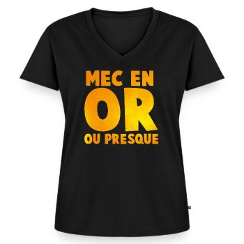 Guy's Impactante or_message T Shirt in Gold Tones - Women's Premium Organic V-neck T-shirt - black - Front - AI Model Female 172 light (172cm)