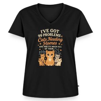 J’ai 99 problèmes et des chats qui ont besoin d’un foyer - T-shirt encolure en V Premium bio Femme - noir - Devant - AI Model Female 172 light (172cm)