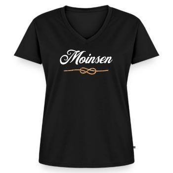 "Moinsen" - Tau-Edition - Frauen Premium Bio T-Shirt mit V-Ausschnitt - Schwarz - Vorne - AI Model Female 172 light (172cm)