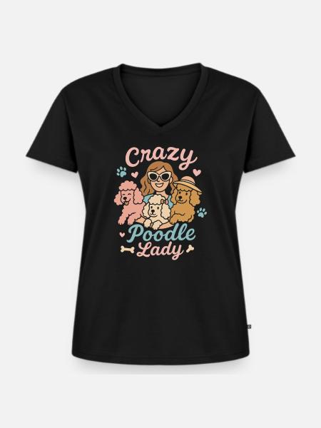 Verrückte Pudeldame - Frauen Premium Bio T-Shirt mit V-Ausschnitt - Schwarz