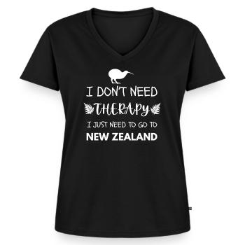 Geh nach Neuseeland, ich brauche keine Therapie - Frauen Premium Bio T-Shirt mit V-Ausschnitt - Schwarz - Vorne - AI Model Female 172 light (172cm)