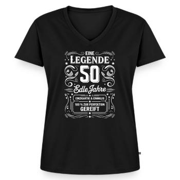 En legend ädla år födelsedag 50 gåva - Ekologisk premium-T-shirt med V-ringning dam - svart - Fram - AI Model Female 172 light (172cm)