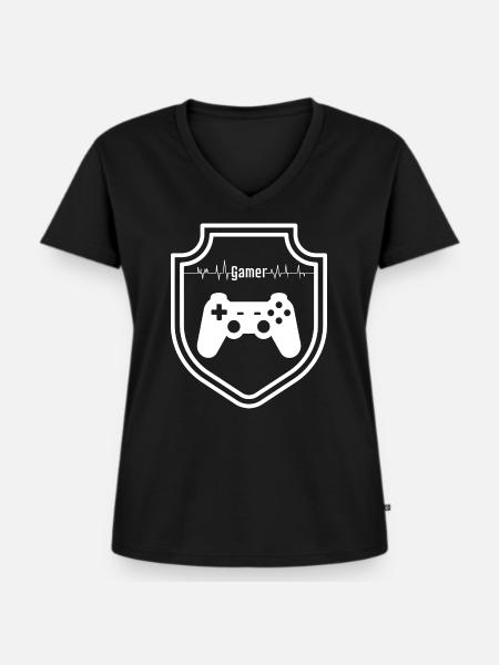 Gamer Logo - Frauen Premium Bio T-Shirt mit V-Ausschnitt - Schwarz