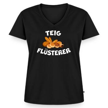 TEIGFLÜSTERER Bäcker Spruch Brot backen - Frauen Premium Bio T-Shirt mit V-Ausschnitt - Schwarz - Vorne - AI Model Female 172 light (172cm)