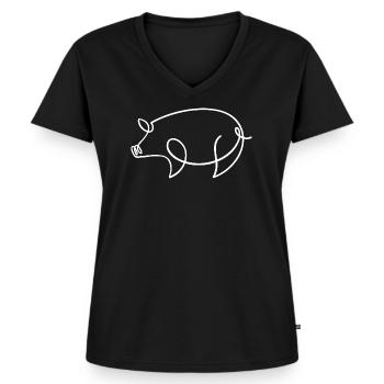 Schwein Skizze – niedliches Motiv für Tierfreunde - Frauen Premium Bio T-Shirt mit V-Ausschnitt - Schwarz - Vorne - AI Model Female 172 light (172cm)