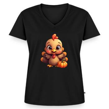 Bébé dinde de Thanksgiving - T-shirt encolure en V Premium bio Femme - noir - Devant - AI Model Female 172 light (172cm)
