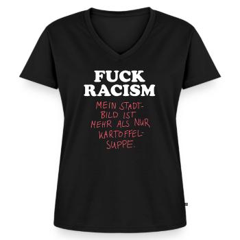 Paysage urbain - T-shirt encolure en V Premium bio Femme - noir - Devant - AI Model Female 172 light (172cm)