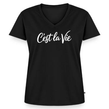 Cest la Vie Statement - Frauen Premium Bio T-Shirt mit V-Ausschnitt - Schwarz - Vorne - AI Model Female 172 light (172cm)