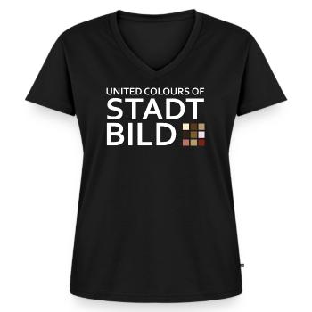 Stadtbild - Frauen Premium Bio T-Shirt mit V-Ausschnitt - Schwarz - Vorne - AI Model Female 172 light (172cm)