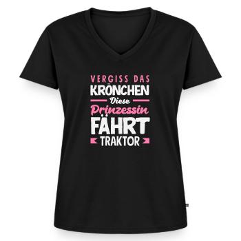 Vergiss das Krönchen Prinzessin fährt Traktor - Frauen Premium Bio T-Shirt mit V-Ausschnitt - Schwarz - Vorne - AI Model Female 172 light (172cm)