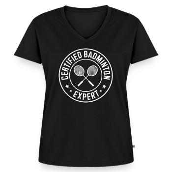 Badminton Badminton Cadeau pour joueur de badminton - T-shirt encolure en V Premium bio Femme - noir - Devant - AI Model Female 172 light (172cm)
