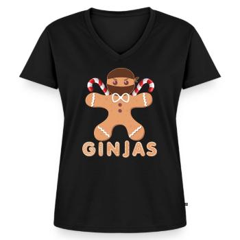 Masked gingerbread with frosting - Women's Premium Organic V-neck T-shirt - black - Front - AI Model Female 172 light (172cm)