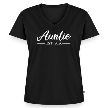 AUNTIE EST 2026 - Frauen Premium Bio T-Shirt mit V-Ausschnitt - Schwarz - Vorne - AI Model Female 172 light (172cm)
