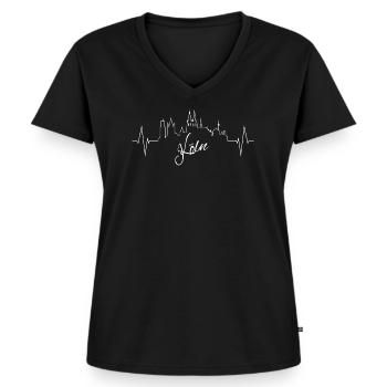 Köln Herzschlag – Skyline Design - Frauen Premium Bio T-Shirt mit V-Ausschnitt - Schwarz - Vorne - AI Model Female 172 light (172cm)