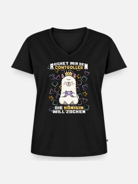Königin will zocken - Frauen Premium Bio T-Shirt mit V-Ausschnitt - Schwarz