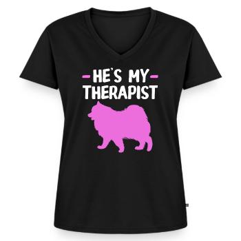 Therapie Therapeut Hund Therapiehund Hundetraining - Frauen Premium Bio T-Shirt mit V-Ausschnitt - Schwarz - Vorne - AI Model Female 172 light (172cm)