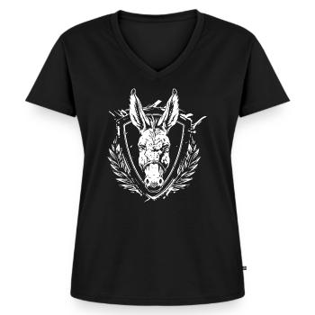 Esel Schild Laub-Wappen - Frauen Premium Bio T-Shirt mit V-Ausschnitt - Schwarz - Vorne - AI Model Female 172 light (172cm)