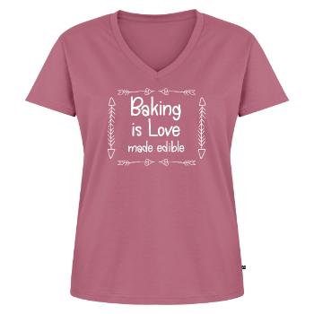 Backen ist essbare Liebe - Frauen Premium Bio T-Shirt mit V-Ausschnitt - Mauve - Vorne - AI Model Female 172 dark (172cm)