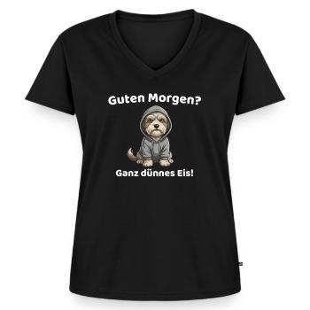 Guten Morgen Ganz Dünnes Eis Hund - Frauen Premium Bio T-Shirt mit V-Ausschnitt - Schwarz - Vorne - AI Model Female 172 light (172cm)