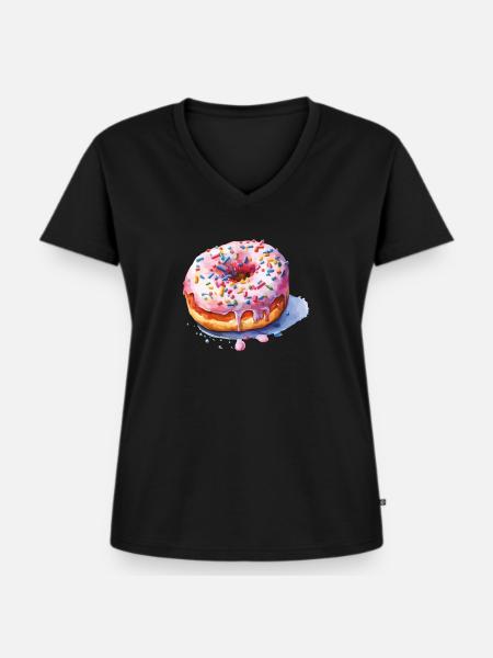 Donut mit Streuseln - Frauen Premium Bio T-Shirt mit V-Ausschnitt - Schwarz