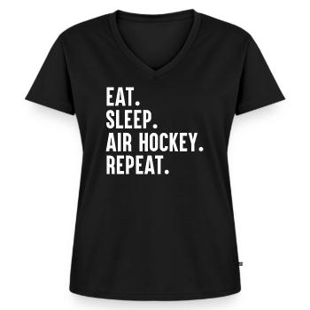 Eat, Sleep Air Hockey Repeat - Frauen Premium Bio T-Shirt mit V-Ausschnitt - Schwarz - Vorne - AI Model Female 172 light (172cm)