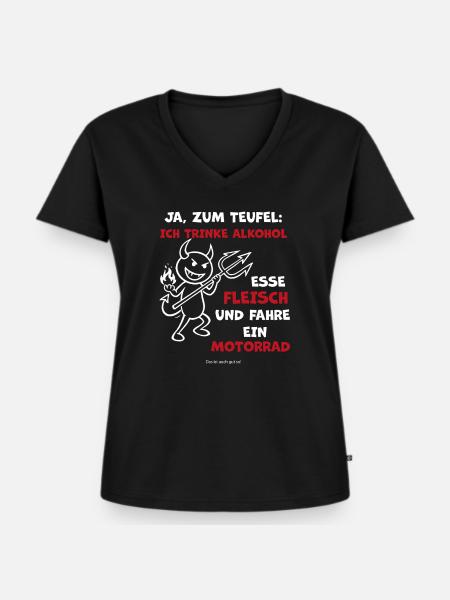 Teuflischer Trinker Motorrad - Frauen Premium Bio T-Shirt mit V-Ausschnitt - Schwarz