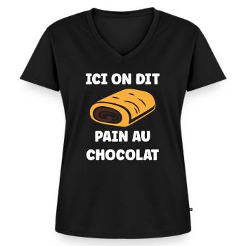 ici on dit pain au chocolat - T-shirt encolure en V Premium bio Femme - noir - Devant - AI Model Female 172 light (172cm)