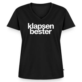 Meilleure phrase folle du bureau - T-shirt encolure en V Premium bio Femme - noir - Devant - AI Model Female 172 light (172cm)