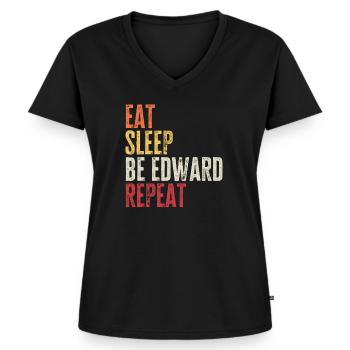 Eat Sleep Be Edward Repeat Retro Name - Women's Premium Organic V-neck T-shirt - black - Front - AI Model Female 172 light (172cm)