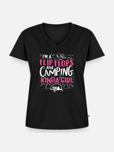 Flip-Flops-Camping-Mädchen - Frauen Premium Bio T-Shirt mit V-Ausschnitt - Schwarz