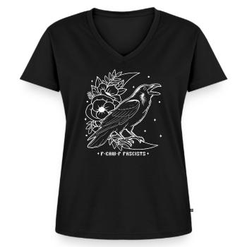 Antifa Krähe F-Caw-F Fascists Statement - Frauen Premium Bio T-Shirt mit V-Ausschnitt - Schwarz - Vorne - AI Model Female 172 light (172cm)
