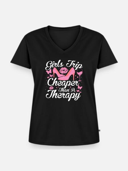 Mädchenreise günstiger als eine Therapie - Frauen Premium Bio T-Shirt mit V-Ausschnitt - Schwarz