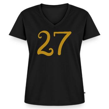 27 - T-shirt encolure en V Premium bio Femme - noir - Devant - AI Model Female 172 light (172cm)