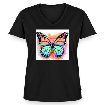 butterfly - Women's Premium Organic V-neck T-shirt - black - Front - AI Model Female 172 light (172cm)