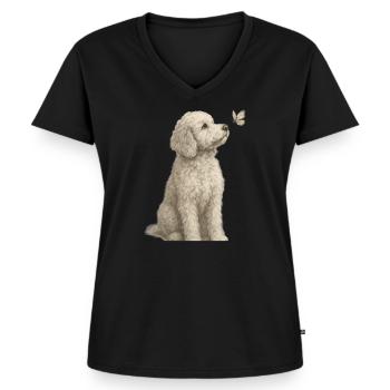 Pudel mit Schmetterling Hunde Motiv - Frauen Premium Bio T-Shirt mit V-Ausschnitt - Schwarz - Vorne - AI Model Female 172 light (172cm)