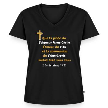 Bible Corinthinens 13:13 Paul Citation Jésus - T-shirt encolure en V Premium bio Femme - noir - Devant - AI Model Female 172 light (172cm)
