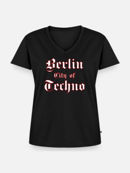 Berlin City of Techno - Frauen Premium Bio T-Shirt mit V-Ausschnitt - Schwarz