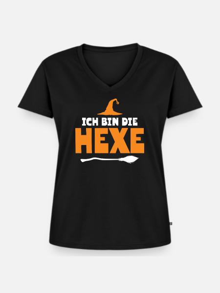 Halloween German Text Witch - Frauen Premium Bio T-Shirt mit V-Ausschnitt - Schwarz
