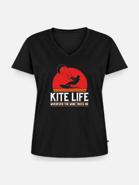 Kite Life Retro - Frauen Premium Bio T-Shirt mit V-Ausschnitt - Schwarz