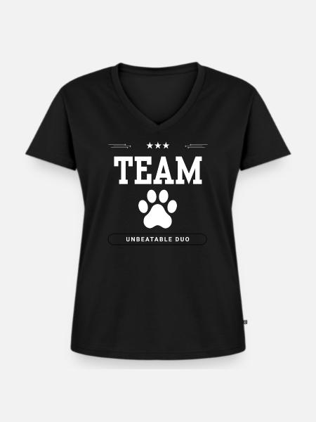 Team Hund - Frauen Premium Bio T-Shirt mit V-Ausschnitt - Schwarz