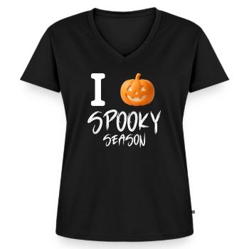 Ich liebe Spooky Season - Frauen Premium Bio T-Shirt mit V-Ausschnitt - Schwarz - Vorne - AI Model Female 172 light (172cm)